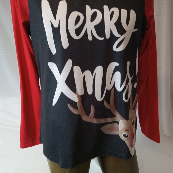 PatPat Christmas Reindeer Plaid Raglan Shirt Women’s Large Long Sleeve Holiday - Picture 4 of 10